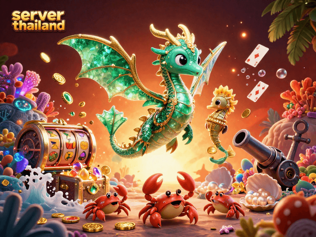 Experience thrilling wins with server thailand in a vibrant casino underwater scene featuring a leafy sea dragon.