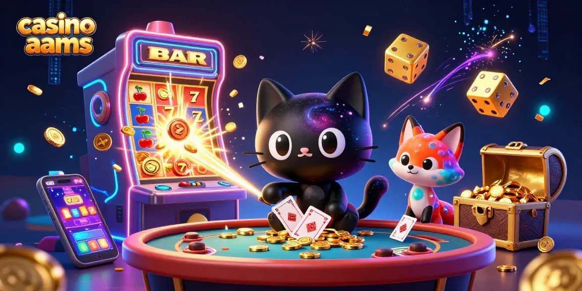 Vivi l'emozione di giocare ai casino non AAMS con un'affascinante illustrazione animata di un gatto galattico al tavolo da gioco.