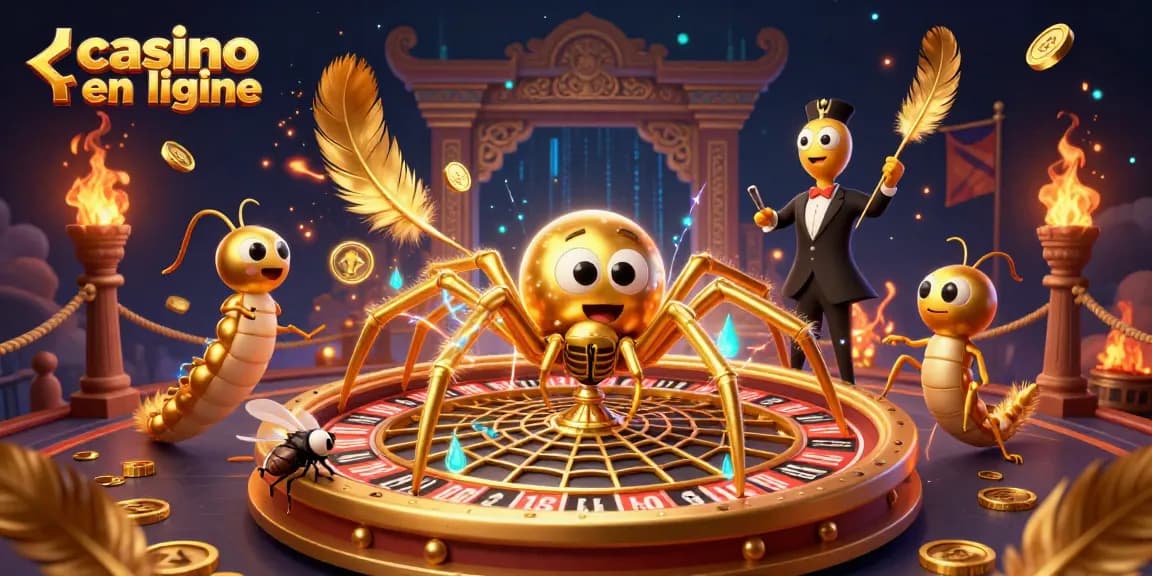 Pariez sur le casino en ligne avec une araignée dorée et un croupier centipède dans une scène animée