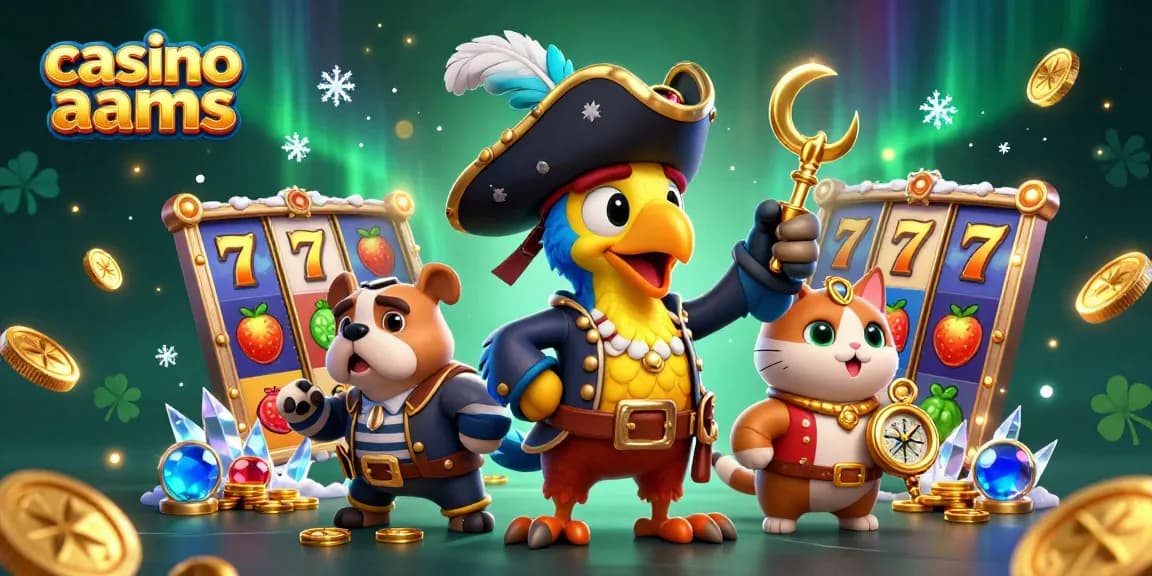 Giocando ai casino non AAMS, un pappagallo pirata guida una razione di slot con simboli fortunati e monete d'oro.