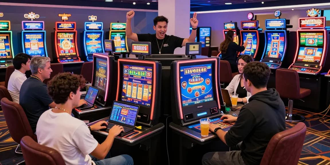 Excited players enjoying games at credit card casinos with modern technology and vibrant atmosphere.
