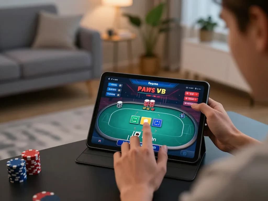Engaging online poker gameplay on 888top com tablet in a cozy setting, showcasing the thrill of betting.