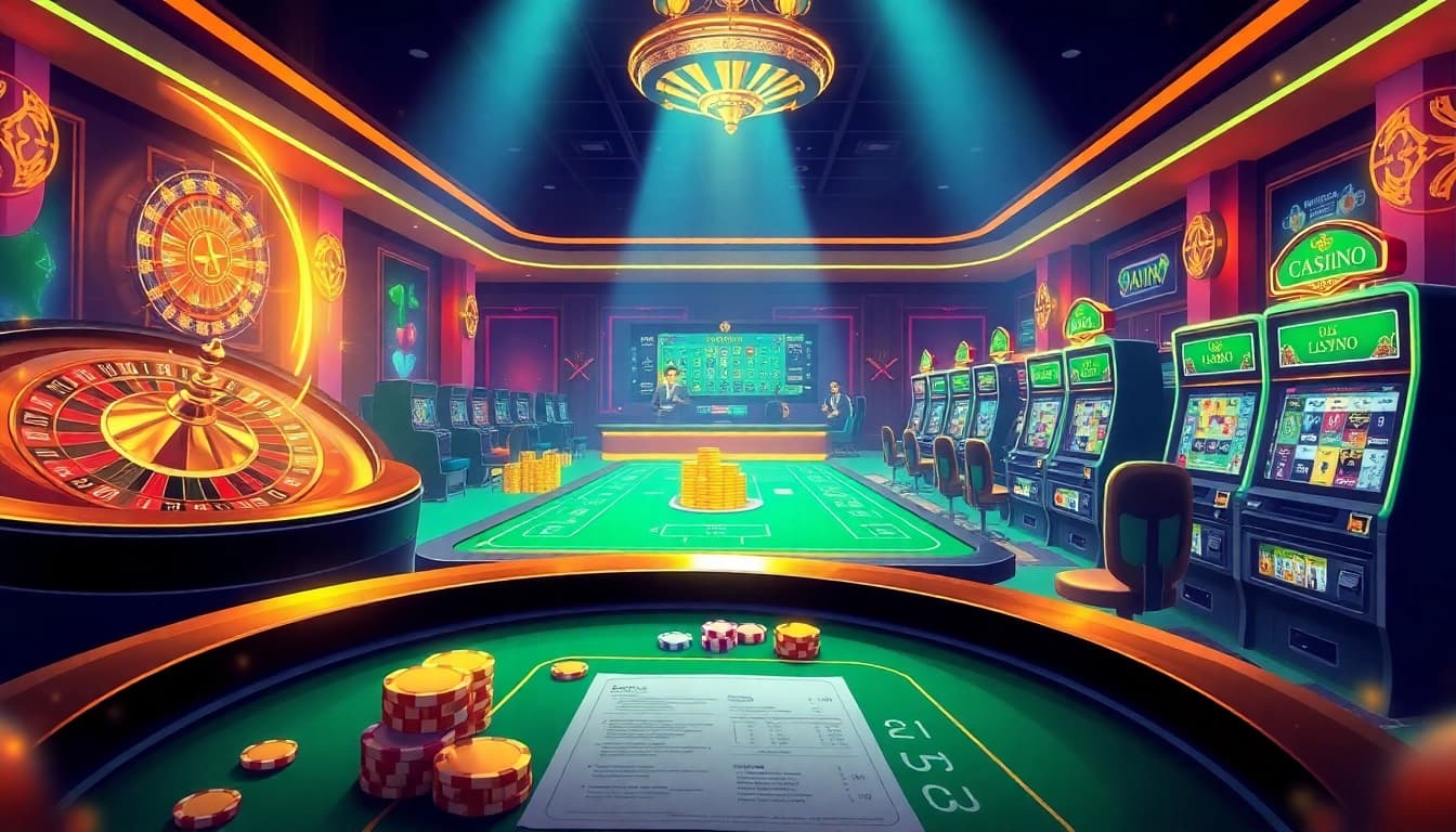 Engage with the interactive gaming experience at u888 casino, featuring vibrant slot machines and betting tables.