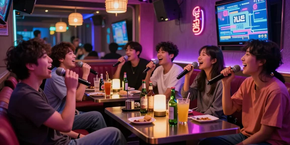 Dynamic karaoke bar scene showcasing 제주도유흥 with friends enjoying the nightlife atmosphere.