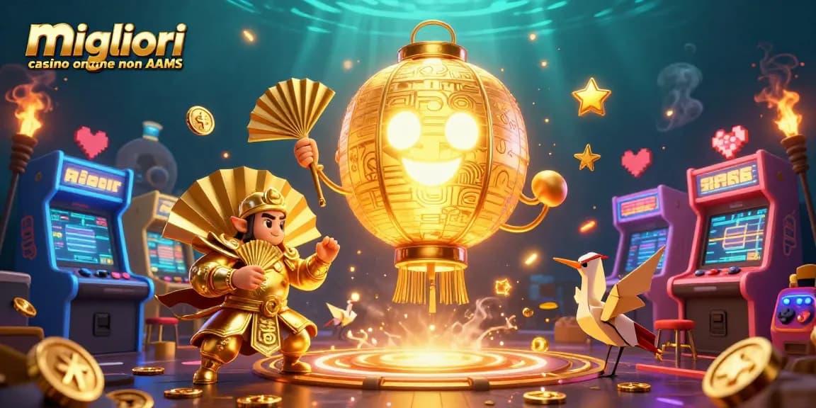 Migliori casino online non AAMS: esplora slot e giochi d'azzardo in un'illustrazione vibrante e dinamica