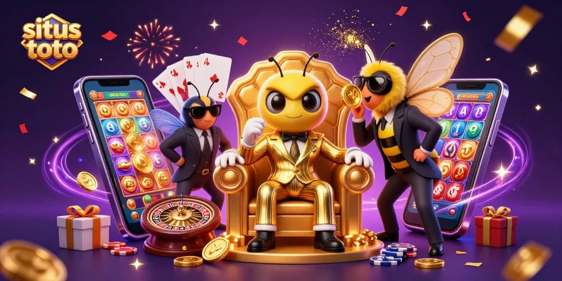 Experience the excitement of situs toto with a dynamic 3D illustration of a mob boss and casino elements.