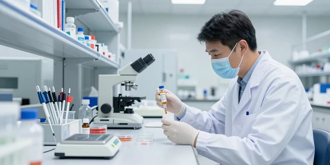 SwissChems researcher analyzing high-quality peptides in a modern laboratory.