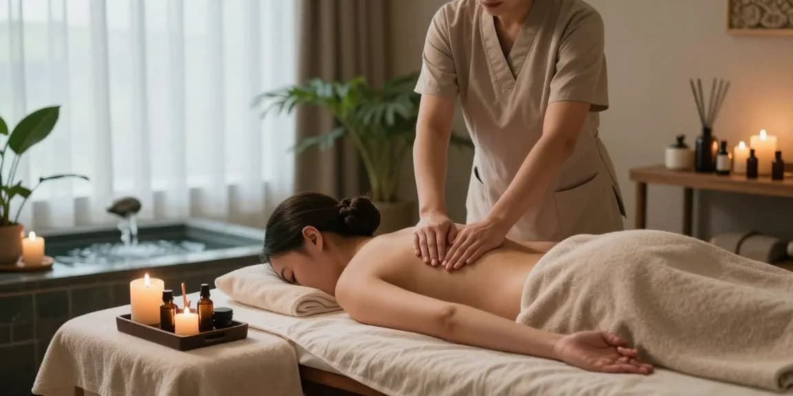 Experience a calming 스웨디시 massage in a tranquil spa environment with soothing candles and essential oils.