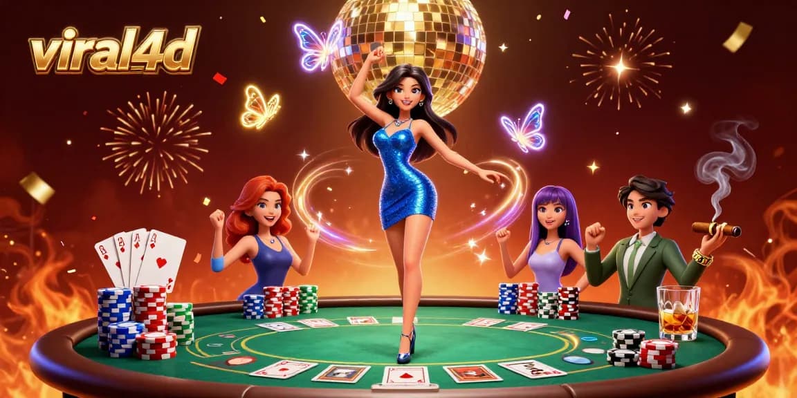 Experience the thrill of viral4d with an electric game scene of poker excitement and vibrant celebration.