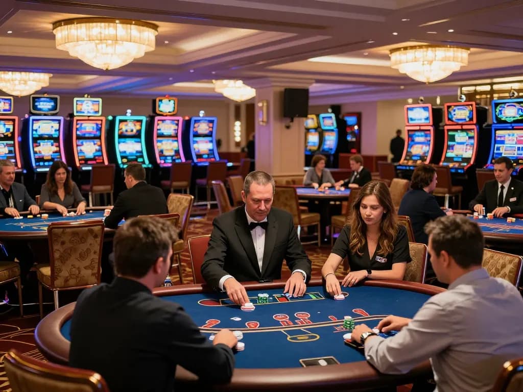 Website MM88 showcases excitement and strategic gameplay in a vibrant casino environment with engaging players and professional dealers.