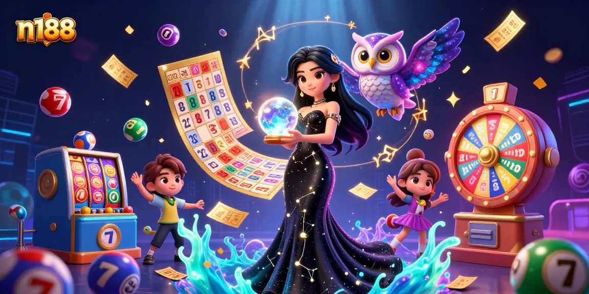 N188 captivates players with a vibrant lottery scene featuring dynamic balls and exciting prizes.