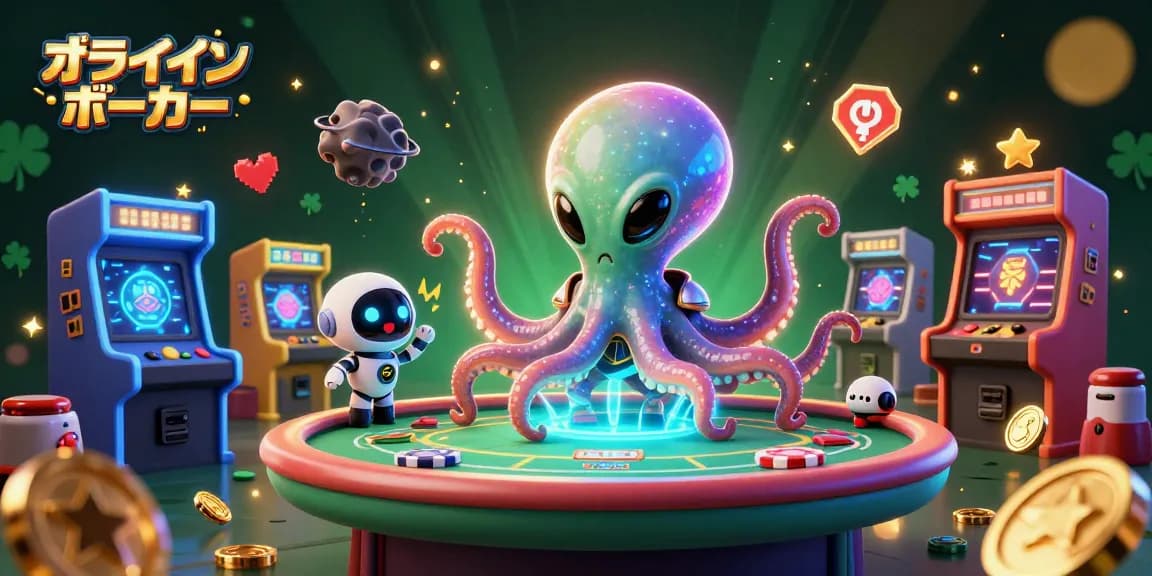 オンラインポーカーをプレイするために惑星を越えた宇宙生物がテーブルを操作するシーン。