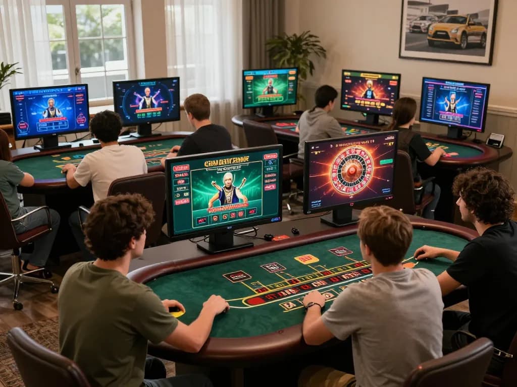 Players using the hidden wiki dark web to navigate online gambling, focused on active game screens.