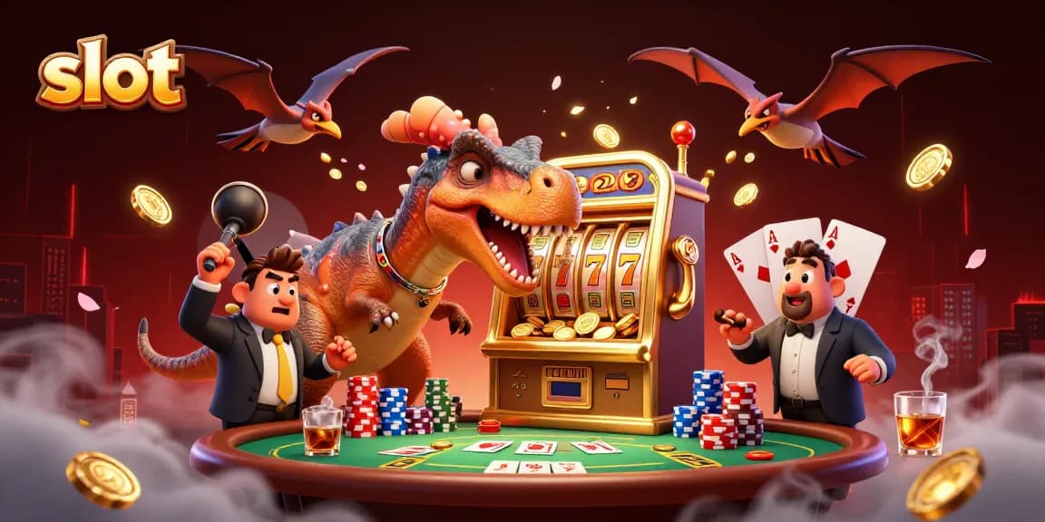 Memutar slot dengan dinosaurus kartun, koin jackpot bertebaran di udara, keseruan kasino!
