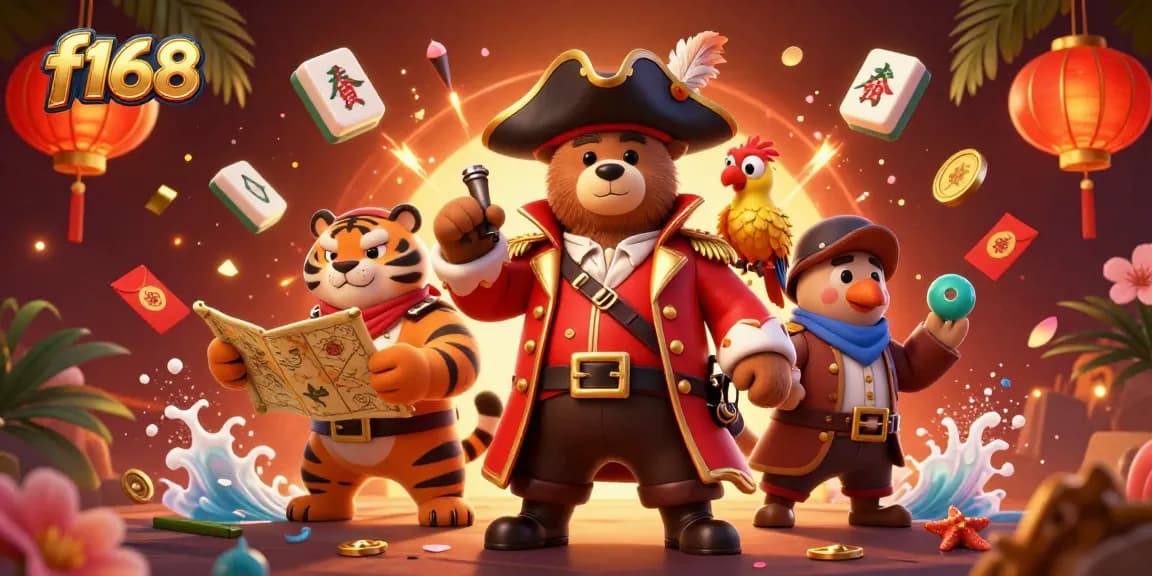 Experience thrilling f168 casino adventures with dynamic characters and festive elements in an engaging 3D scene.