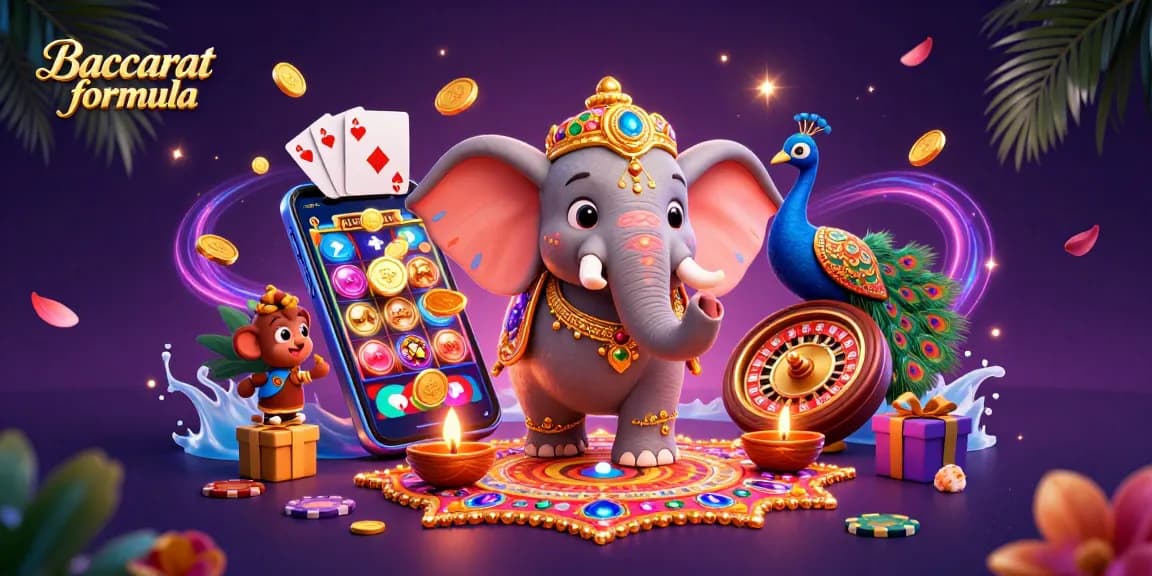 Experience the Baccarat formula with vibrant games and colorful elements in an exciting casino scene.