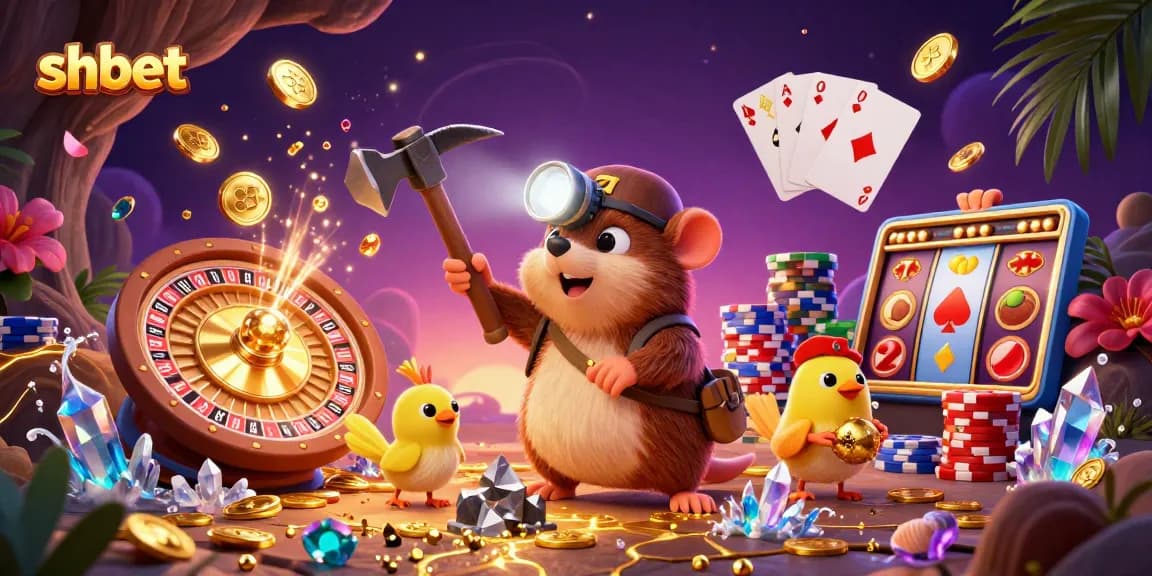 shbet casino treasure hunter mining for jackpots with vibrant colors and dynamic gaming elements