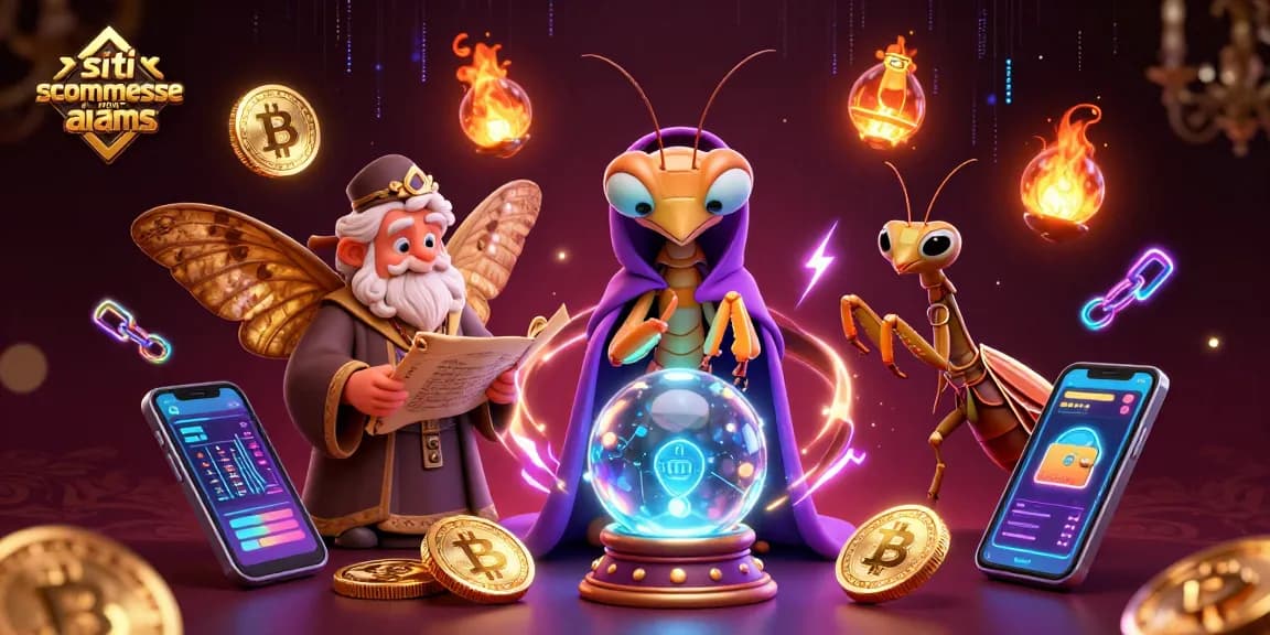 Siti scommesse non AAMS: Illustrazione del mondo delle scommesse con fantastici personaggi e simboli