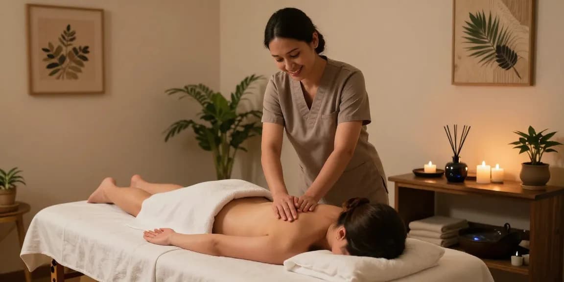 Massage therapy session in a serene spa setting, promoting relaxation and wellness.