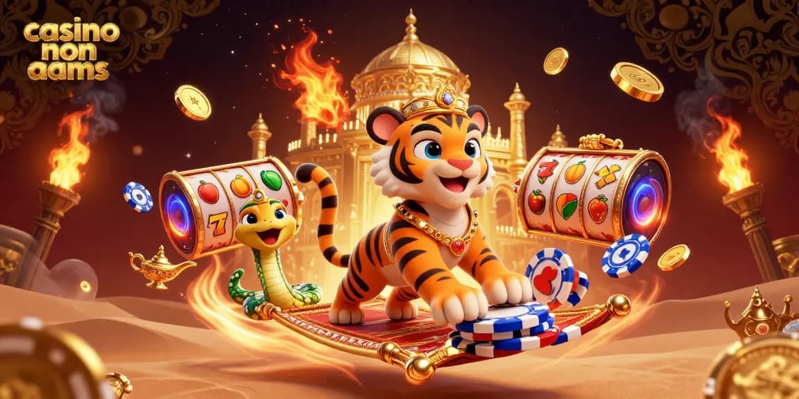 Gioca nei migliori casino non AAMS, scopri la magia dei jackpot e i simboli fortunati in un'illustrazione vivace.