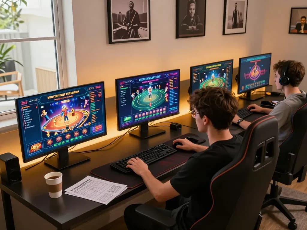 Engaging gaming setup showcasing hidden wiki dark web casino games on multiple screens