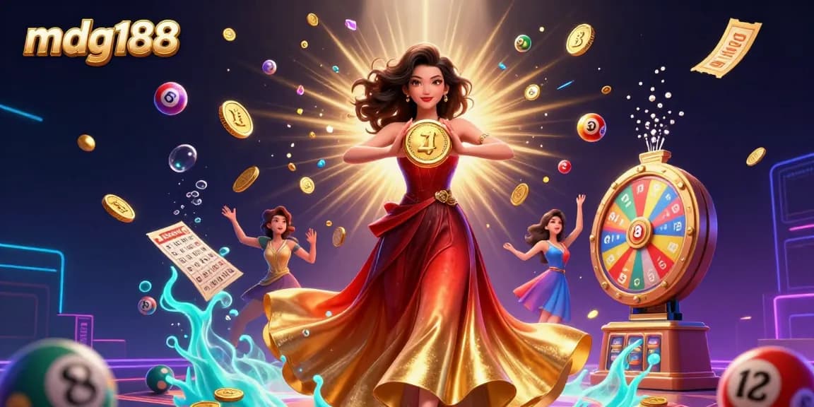 Experience the excitement of winning with mdg188's vibrant casino scene featuring golden coins and dynamic game elements.