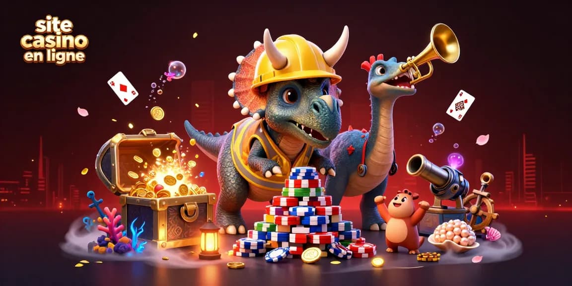 Jouer sur site casino en ligne avec un triceratops et un parasaurolophus célébrant les gains.