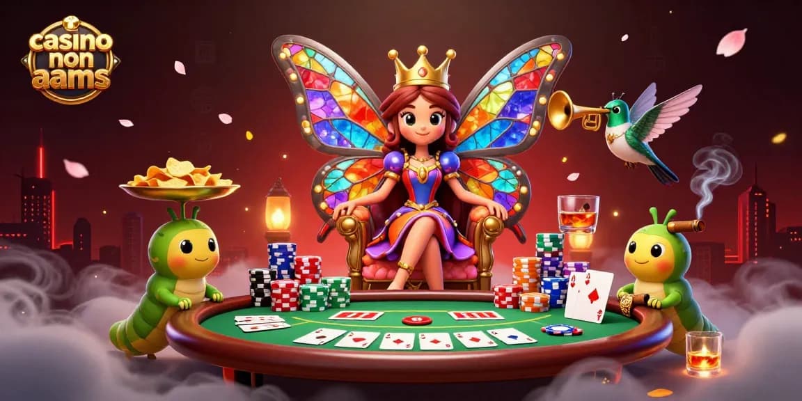 Gioca nei casino non AAMS con la regale regina farfalla e i suoi aiutanti, circondati da fiches.