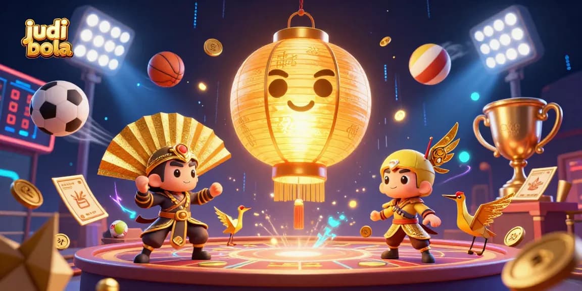 Place bets on judi bola in a vibrant scene with dynamic sports elements and festive decorations.