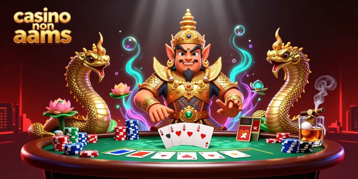 Gioca al casino non aams con un guardian in armatura dorata e serpenti Naga tra elementi di poker.