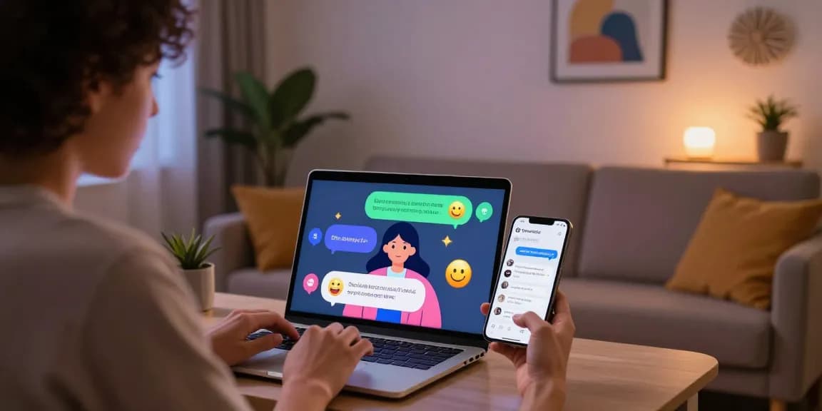 Engaging ai nsfw chat interaction in a cozy digital space with colorful chat bubbles and lively atmosphere.