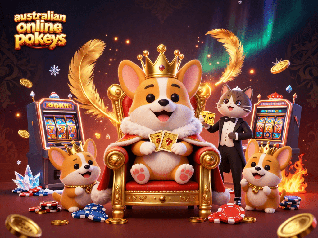 Spin and win with vibrant Australian online pokies featuring lively characters and festive casino elements.