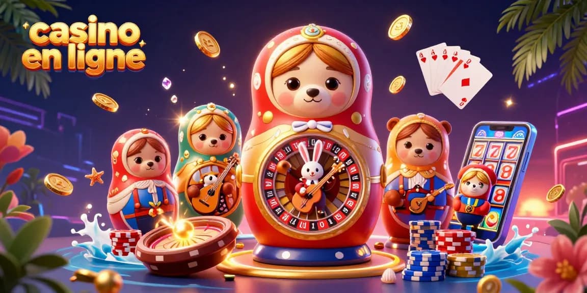 Gagnez avec le casino en ligne en découvrant notre illustration animée, pleine de jeux et d'éléments exaltants.