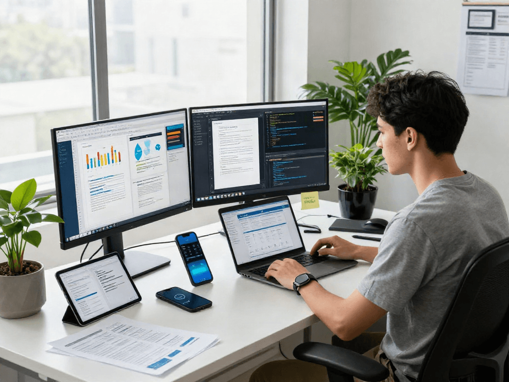 Document fraud detection technology in action with data analyses and cybersecurity measures on display.