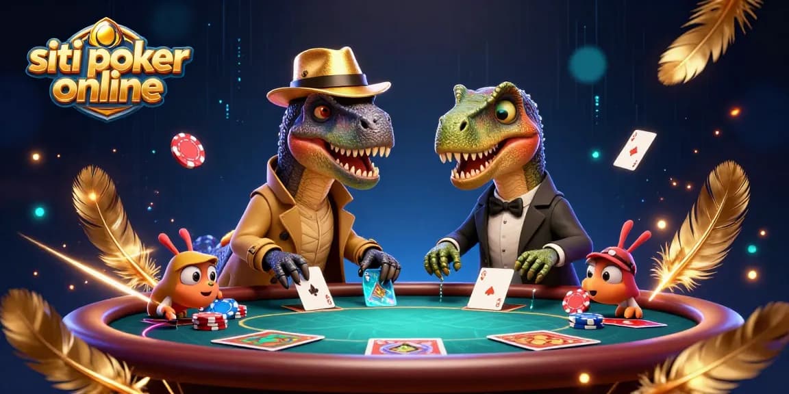 Gioca a poker online con i migliori siti poker online mentre un velociraptor cerca di passare inosservato al tavolo.