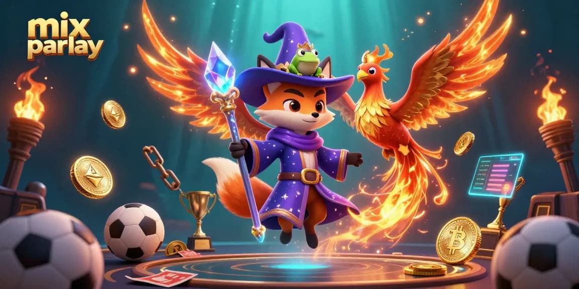 Engage in thrilling mix parlay bets with mystical elements and sports-themed visuals.