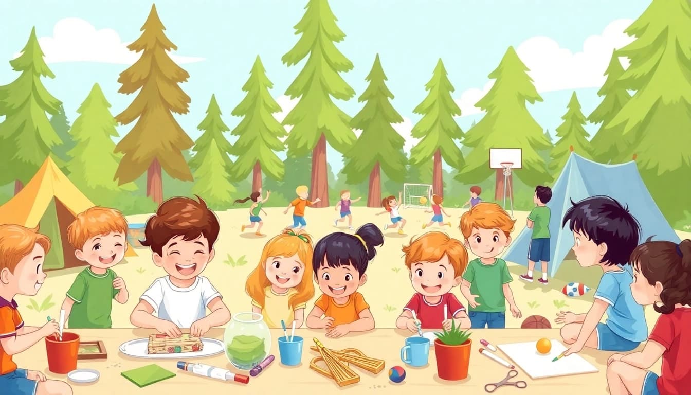 Children enjoying various activities during holiday camps, featuring crafts and sports.