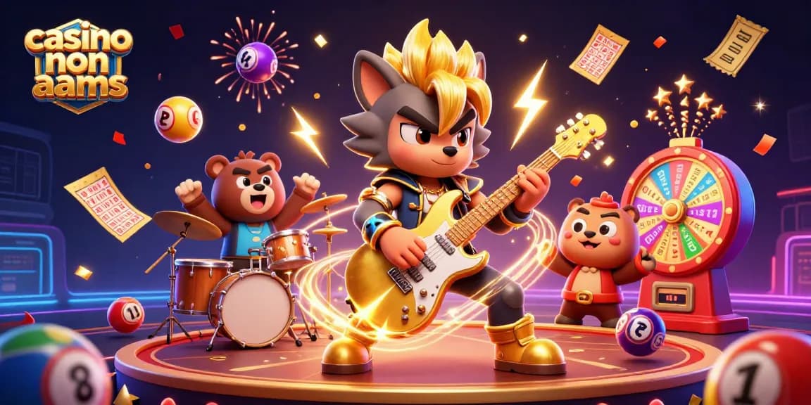 Ispirati a un casinò non AAMS, i personaggi 3D animati danno vita a uno spettacolo musicale con palle della lotteria e carta bingo volando nell'aria.