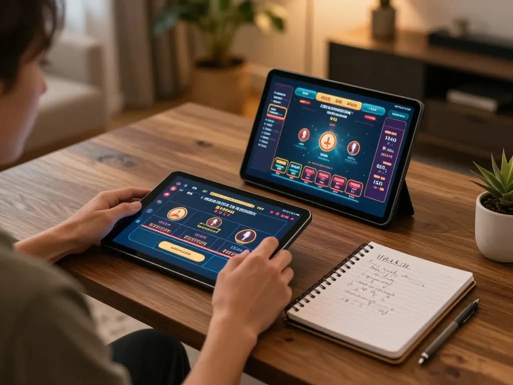 Engaged player enjoying casinò online non aams con neteller on tablet in cozy home setting