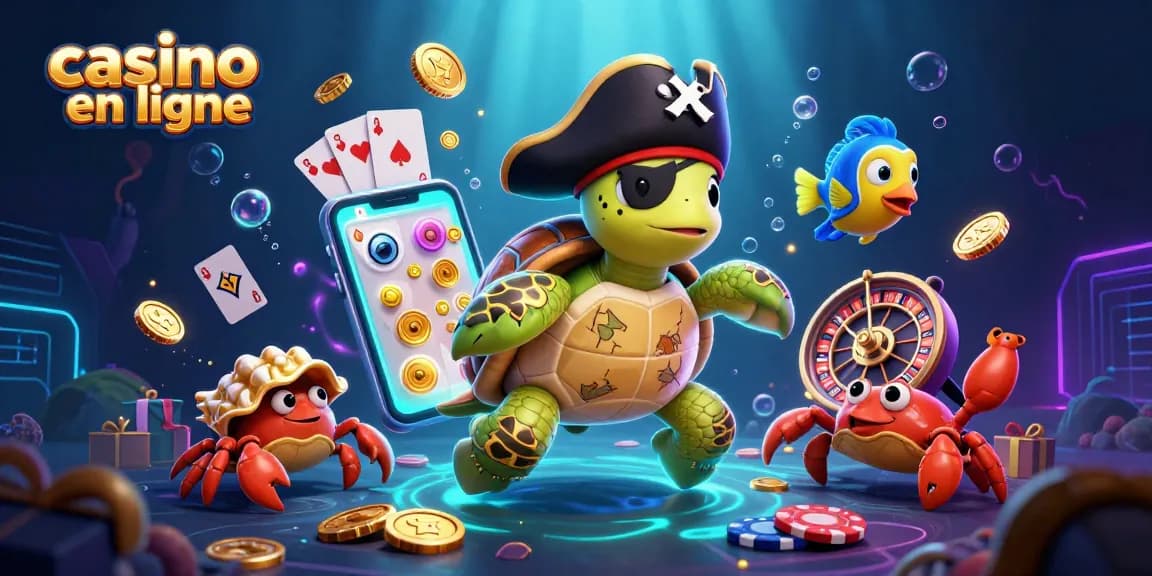 Casino en ligne : Jouez avec une tortue pirate et ses amis crustacés sous un trésor sous-marin.
