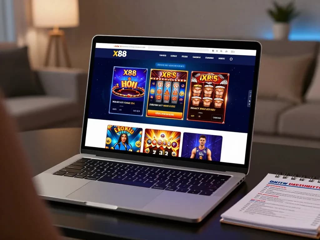 x88 online casino platform displayed on a laptop with dynamic gameplay and strategic betting tips
