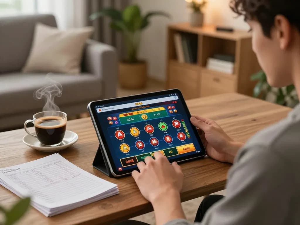Engaging in casinò online italiani non aams gaming from a cozy home setup with a tablet.