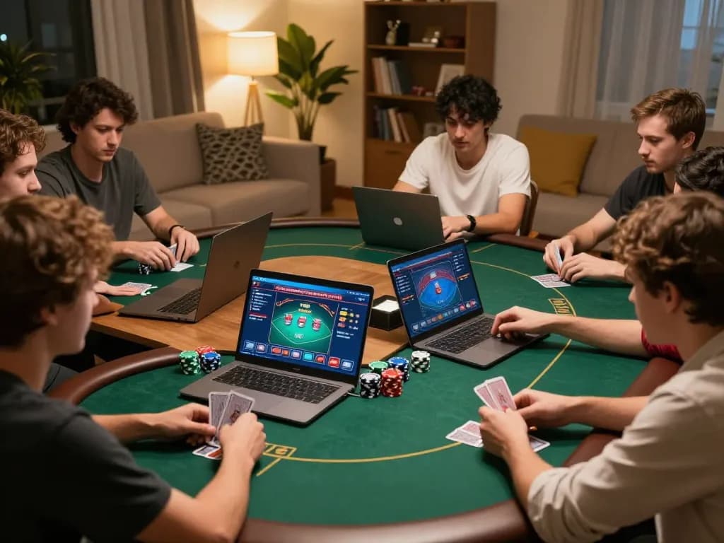 Engaged players enjoying online poker on zx88com with lively interaction and cozy atmosphere.