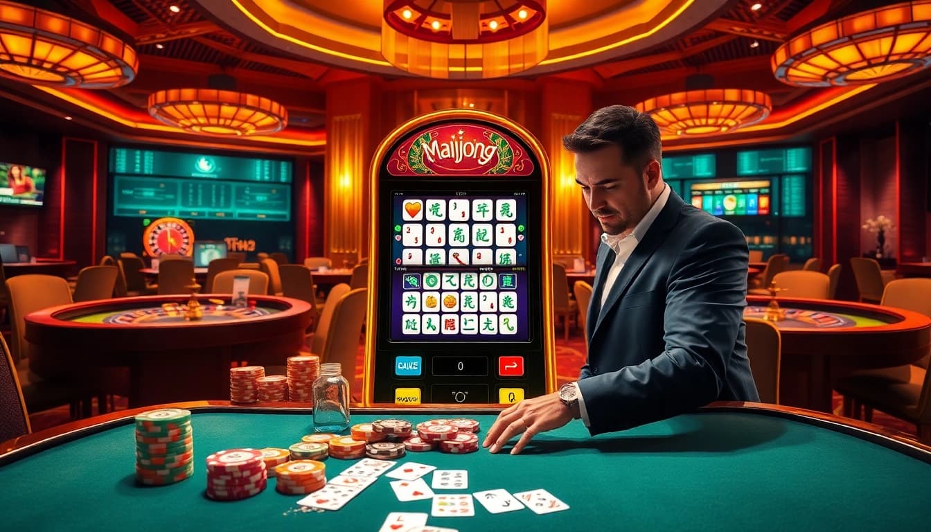 Terlibat dalam demo slot Mahjong di kasino yang meriah, penuh kegembiraan dan kemewahan.