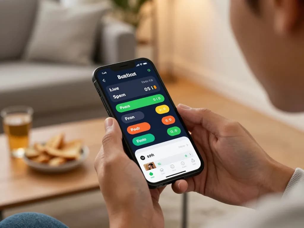Migliori siti scommesse stranieri for sports betting displayed on a smartphone in a cozy living room.