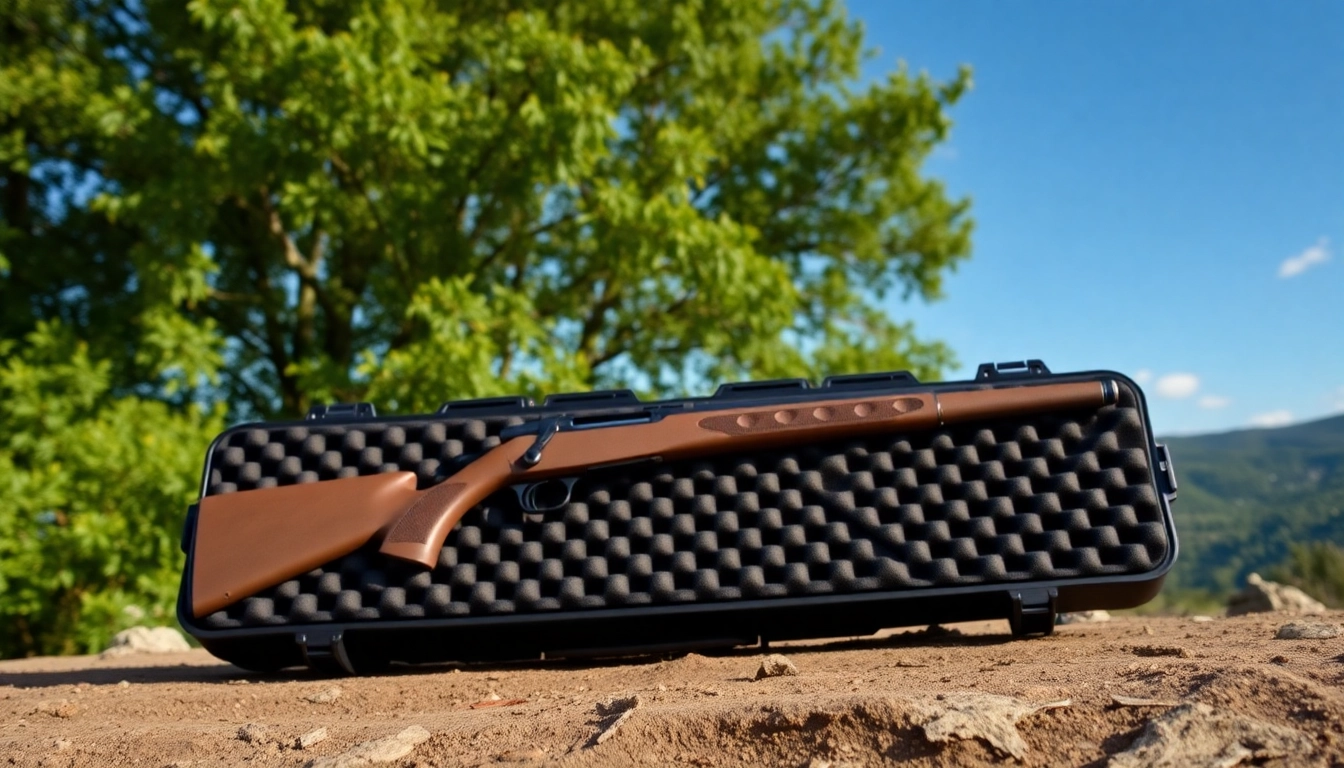 Showcasing foam for rifle case in a natural outdoor setting, highlighting its protective features against a serene backdrop.