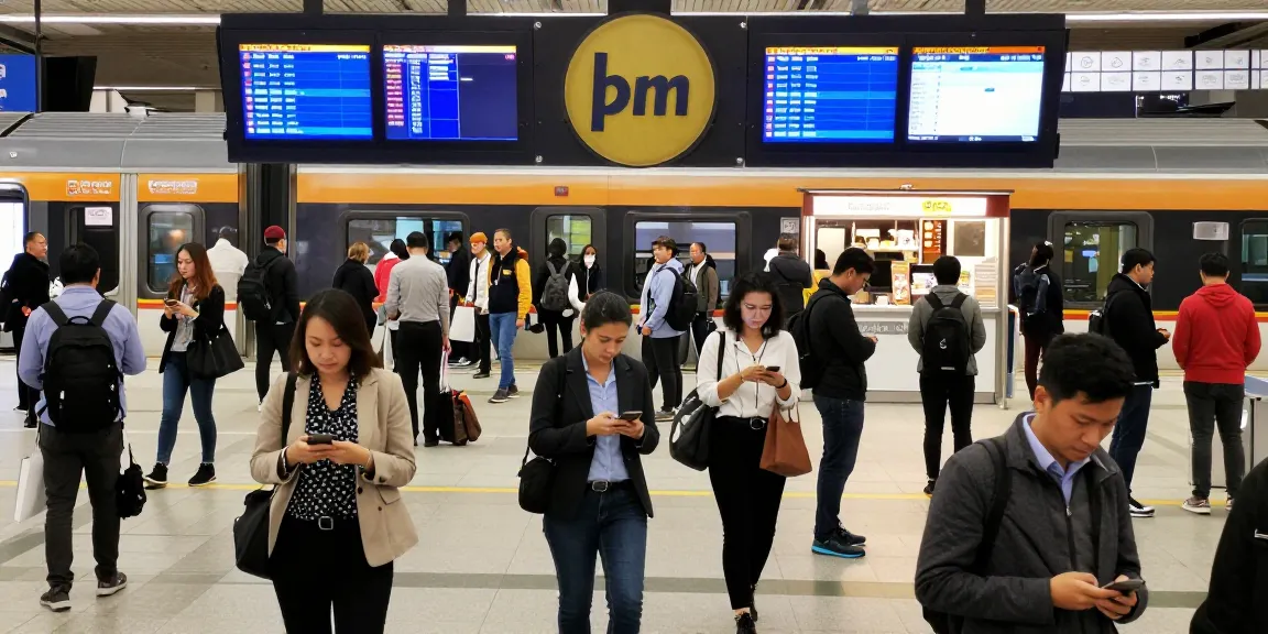 Commuters at a busy train station checking updates on train strikes.