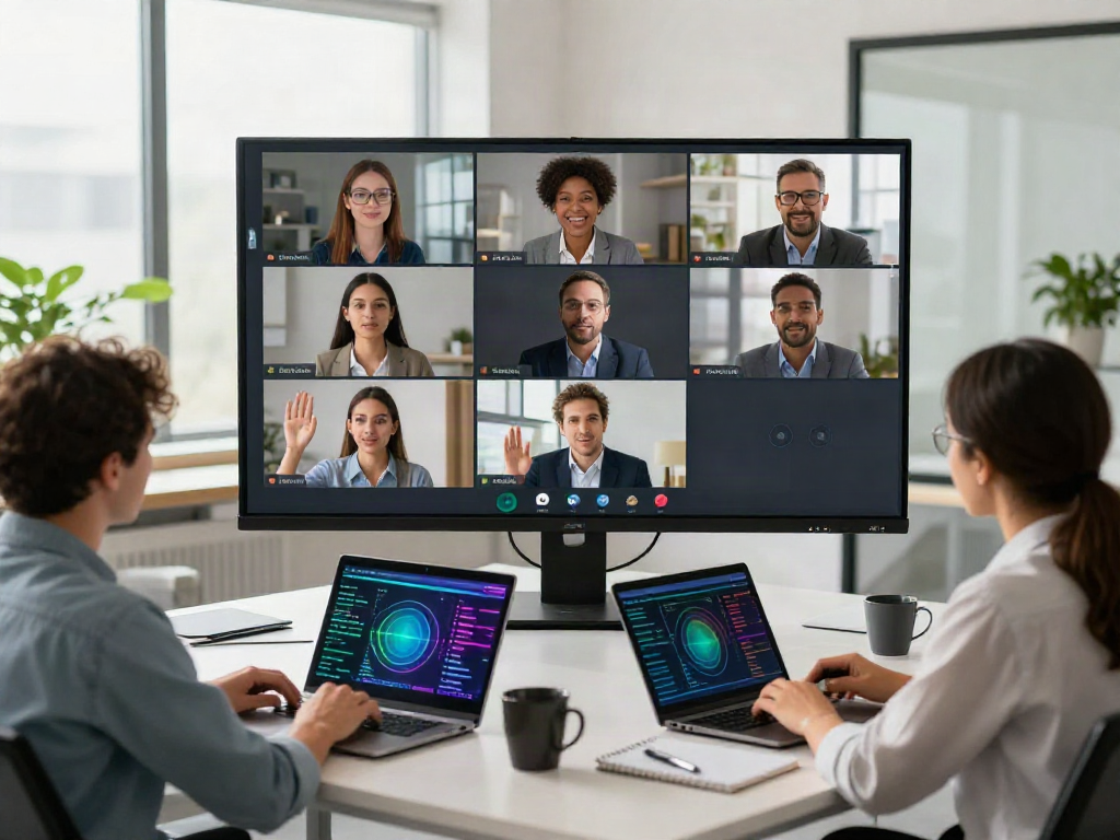 Engaging professionals in a virtual meeting focused on deepfake free meetings.