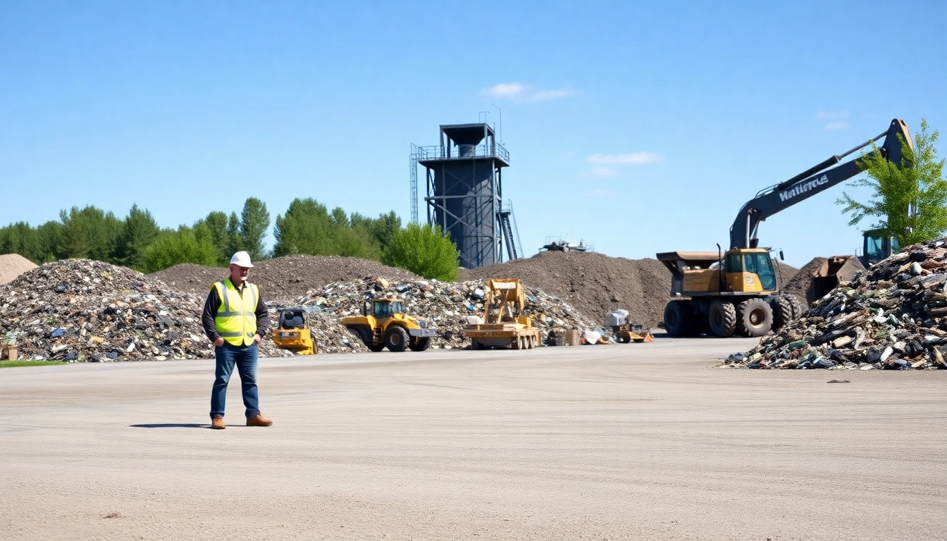 Workers managing the Bonnyville dump with machinery under a clear sky.