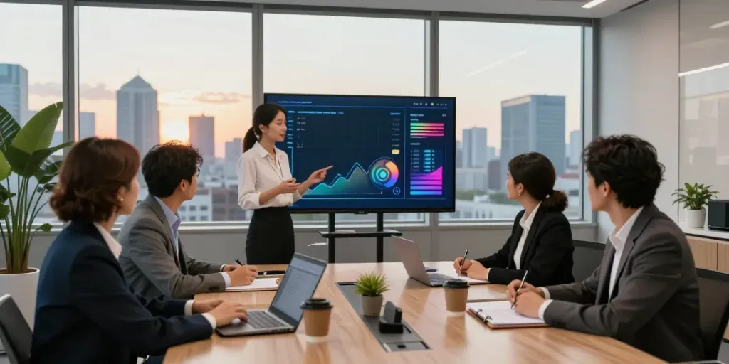 Collaborative meeting discussing banorte empresas strategies in a modern office.